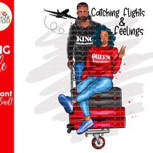 Afro Black Couple Luggage Traveling Goals King & Queen Anniversary Valentine Just Married Trip Wedding Catching Flights Feelings digital