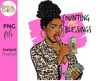 Afro Goddess PNG: Money Hustler Sublimation Design (Digital Download)