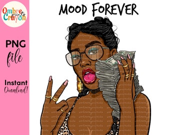 Afro Goddess PNG: Boss Lady with Money (Digital Download)