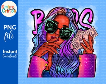 Afro Goddess Boss PNG: Melanin Money Hustler Design (Digital Download)