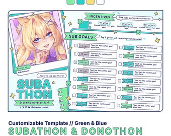 Plantilla personalizable para subatón y donothon // Verde y azul