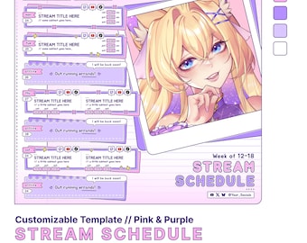 Plantilla de programación de transmisión personalizable // Rosa y morado