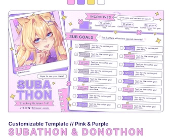 Plantilla personalizable para subatón y donothon // Rosa y morado