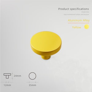 Macarone Color Aluminum Alloy Cabinet Knobs, 1.38 Inch Round Dresser Handles Knobs for Home, Kitchen, Bathroom, Office and More Yellow(35mm)