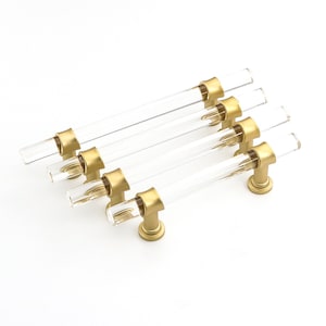 Brushed Brass Cabinet Pulls Arcylic Drawer Pulls - Acrylic Round Bar Series - Hole Centers(Knob,2.5",3",3.25,3.5,3.75,4",5",6.25",7.5",10")