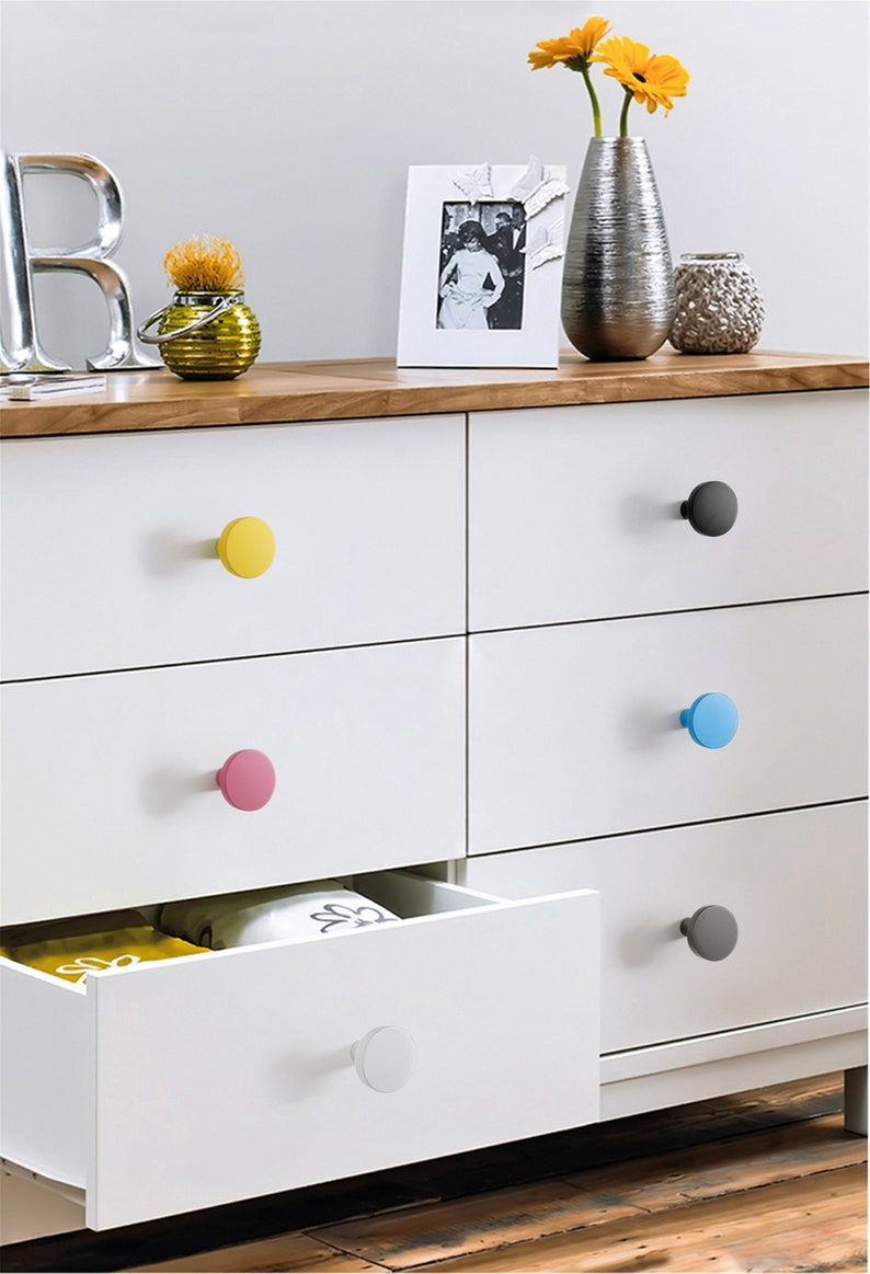 Macarone Color Aluminum Alloy Cabinet Knobs, 1.38 Inch Round Dresser Handles Knobs for Home, Kitchen, Bathroom, Office and More image 9