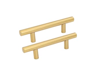 Brushed Brass Cabinet Pulls Gold Cabinet Hardware - T Bar Handles - Hole Centers(Knob,2.5",3",3.25,3.5,3.75,4",4.5,5",6.25",7.5")