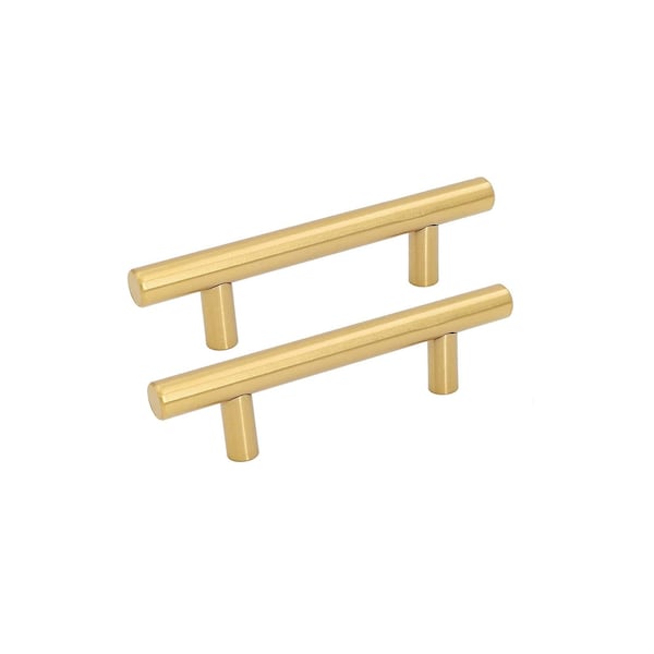 Brushed Brass Cabinet Pulls Gold Cabinet Hardware - T Bar Handles - Hole Centers(Knob,2.5",3",3.25,3.5,3.75,4",4.5,5",6.25",7.5")