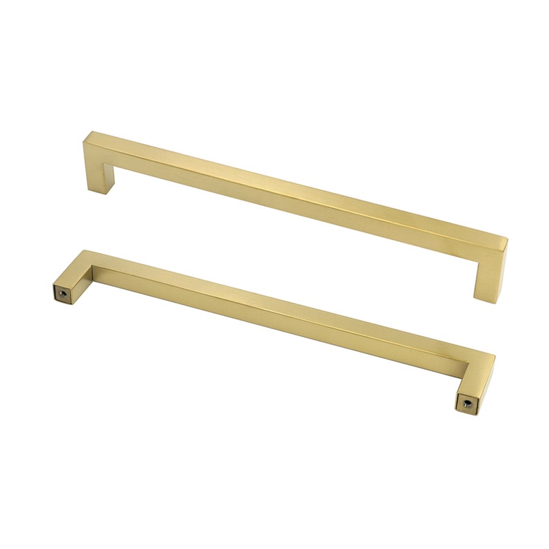 Brushed Brass Pulls Gold Handles Square Etsy