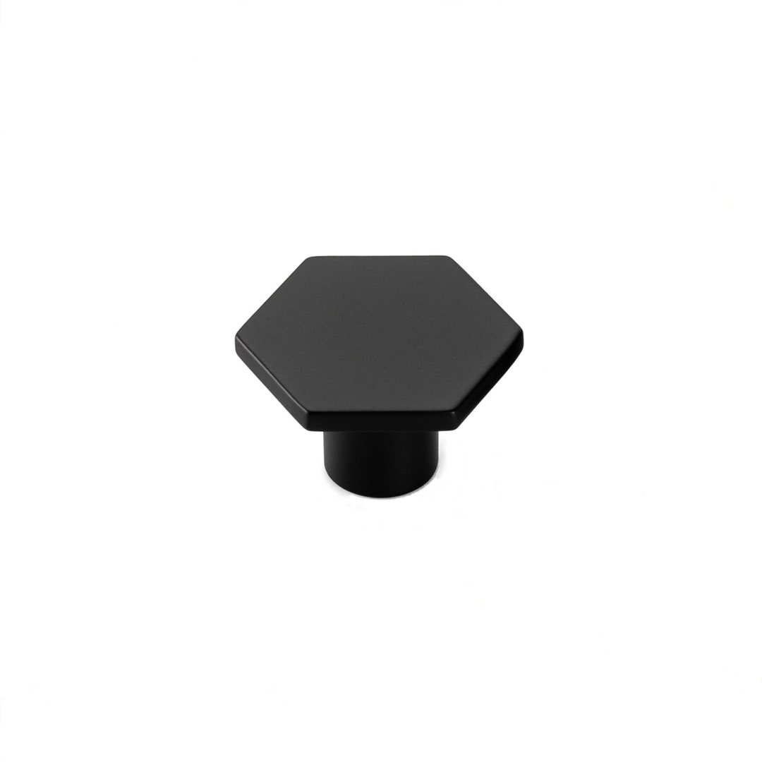 Solid Black Drawer Knobs 1.33 Diameter 34mm, Matt Black Hexagon Dresser