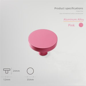 Macarone Color Aluminum Alloy Cabinet Knobs, 1.38 Inch Round Dresser Handles Knobs for Home, Kitchen, Bathroom, Office and More Pink(35mm)