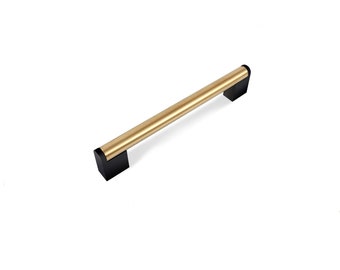 Brushed Brass Cabinet Handles，Stainless Steel Round Black Square Zinc Pulls for Dresser Drawers Bathroom Cabinet Hardware