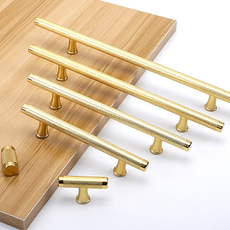 Knurled Texture Drawer Pulls Gold Handles Round Bar Etsy