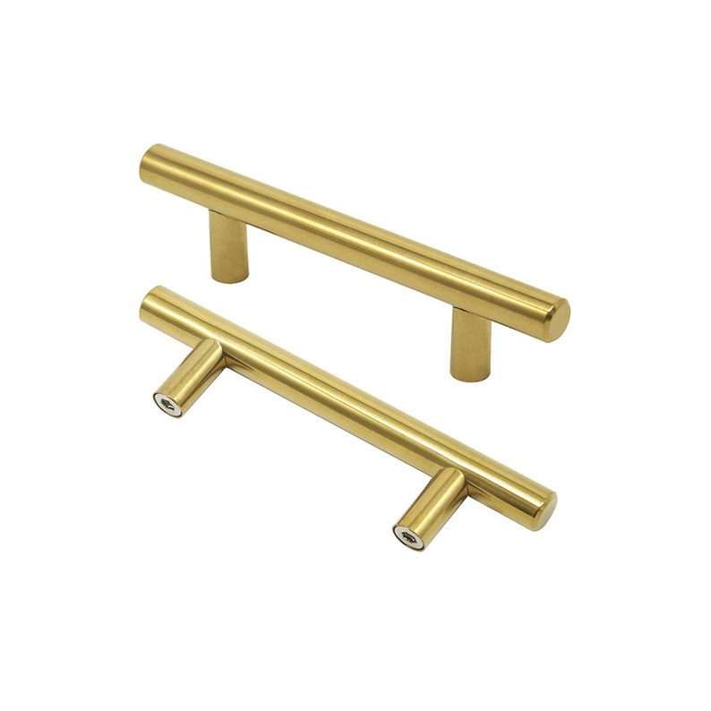Brushed Brass Pulls Gold Hardware T Bar Etsy