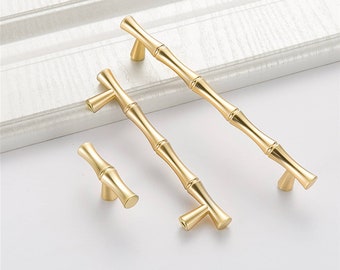 Bamboo Gold Cabinet Pulls Vintage Drawer Knobs Zinc Alloy Cupboard Handles - Bamboo Shape Series - Hole Centers(T-Bar Knob,96mm,128mm)