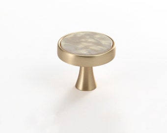 Brushed Brass Dresser Knobs，Zinc Alloy Drawer Knobs，Gold Drawer Knobs Pulls Suitable for Kitchen Cabinets Cupboard (Yellow Pearl)