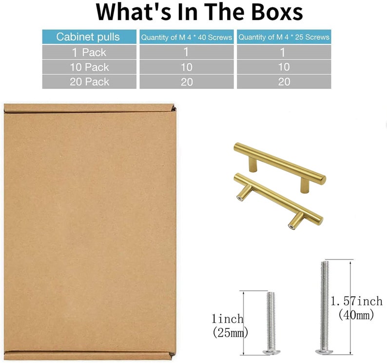 Brushed Brass Pulls Gold Hardware T Bar Etsy