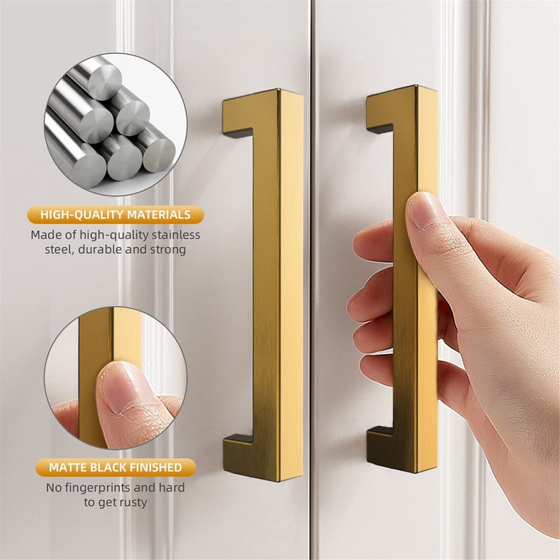 Brushed Brass Pulls Gold Handles Square Etsy