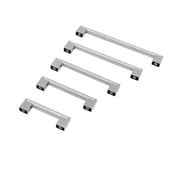 Modern Brushed Nickel Drawer Pulls - Square Stainless Steel Series - Hole Centers(3.5",3.75,4",4.5,5",6.25",7.5",8.8",10",11.33",12.6")