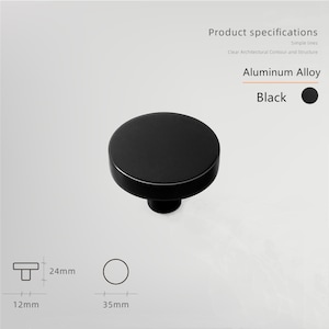 Macarone Color Aluminum Alloy Cabinet Knobs, 1.38 Inch Round Dresser Handles Knobs for Home, Kitchen, Bathroom, Office and More Black(35mm)