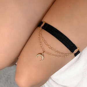 Gold Custom Handmade Moon Thigh Garter with chains - Perfect for Festivals