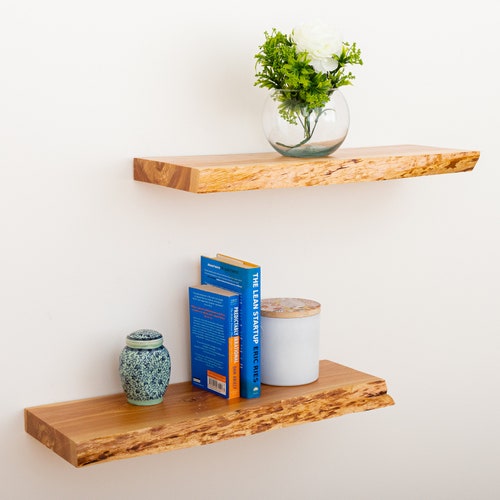 Rustic Wood Floating Shelves Natural Cedar Slab Live Edge Etsy