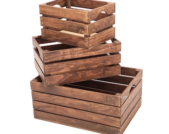 Rustic Wooden Crates made from Natural Pine Wood (Set of 3)