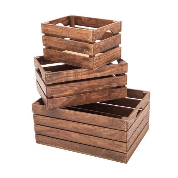 Rustic Wooden Crates made from Natural Pine Wood (Set of 3)