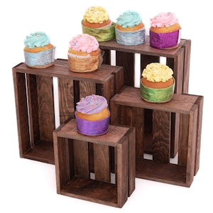 Rustic Wooden Square Crates made from Natural Pine Wood (Set of 4)