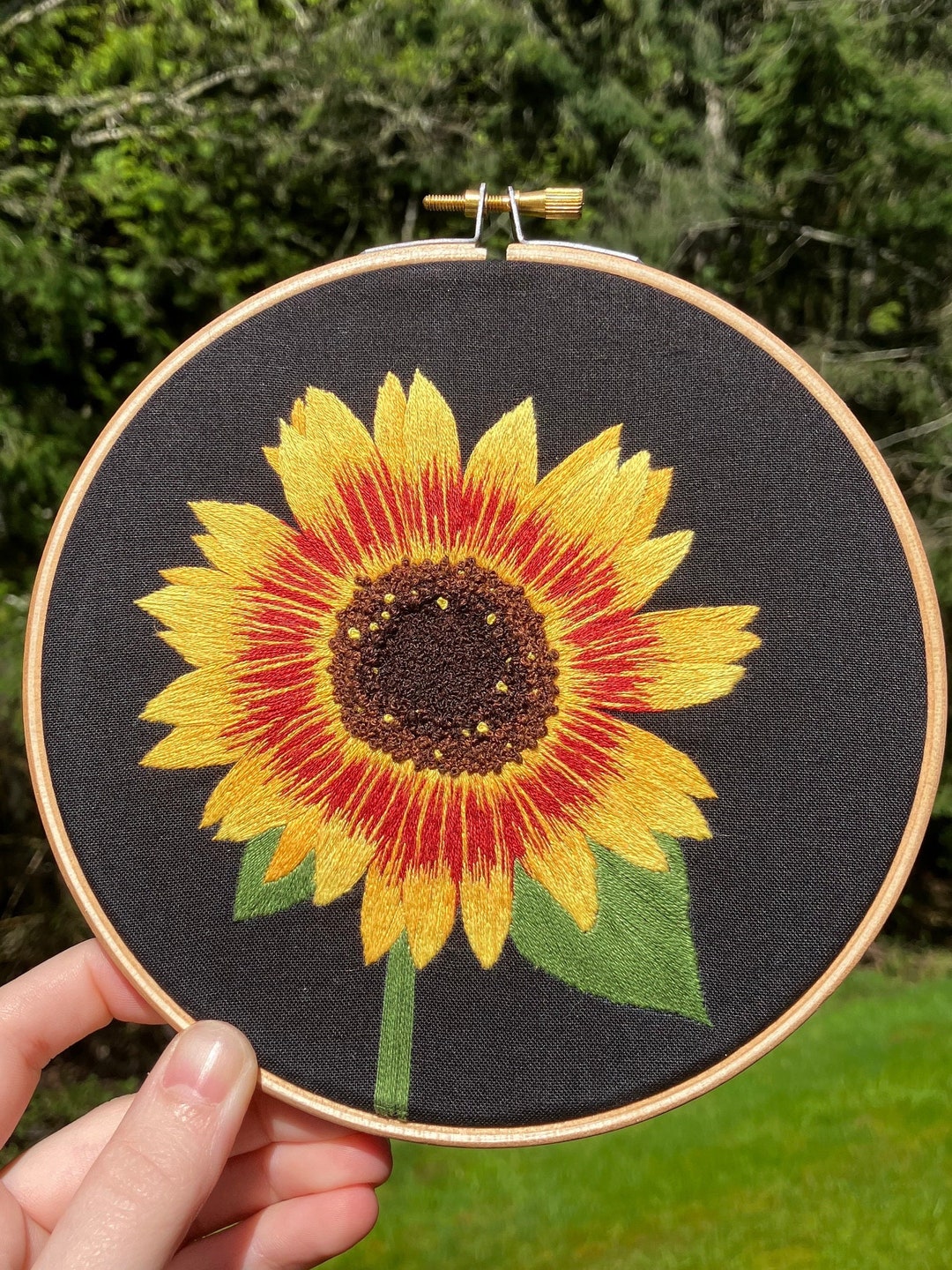 Yellow Red Sunflower Threadpainting Embroidery - Etsy