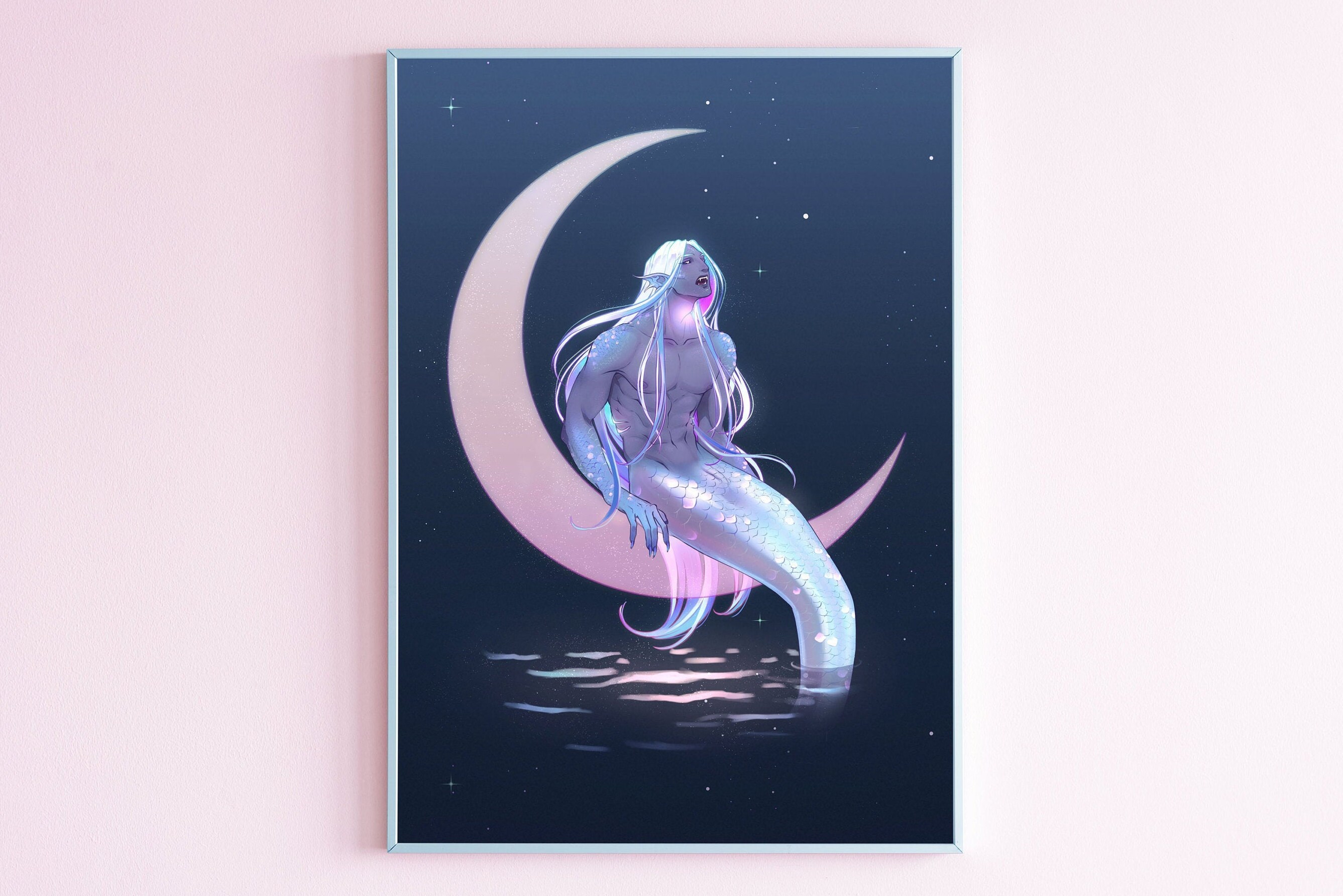 Merman Fantasy Art Print Mermay A4 A5 Prints Moon & Etsy