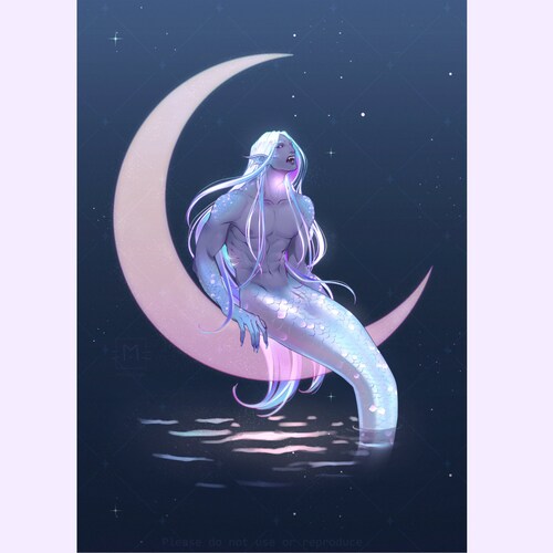 Merman Fantasy Art Print Mermay A4 A5 Prints Moon & Etsy
