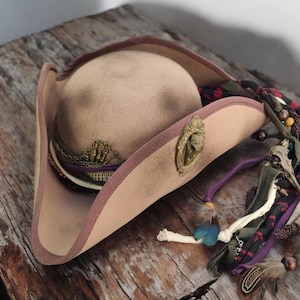 Pirate gothic tricorne hat with seagull skull roleplay hat