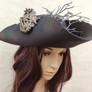 Pirate tricorne gothic hat with skeleton hand