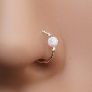 Nose ring hoop for pierced nose, Opal nose pircing, 14k Gold filled/Sterling silver nose ring, Nose hoop, Nose piercing, Nose hoop ring,