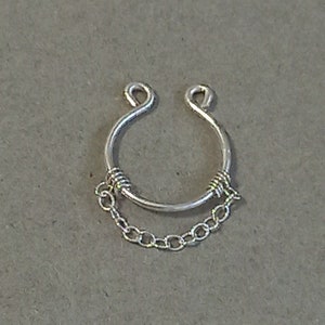 Fake septum , Faux septum for non pierced nose. Sterling silver fake septum with chain. image 6
