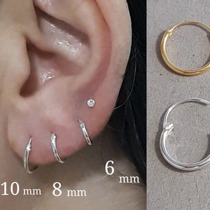 Clip on gold filled hoop earring, Tiny hoops 6mm-10mm, Hoop cartilage earring, Helix earring, Cartilage earring gold, Forward helix hoop