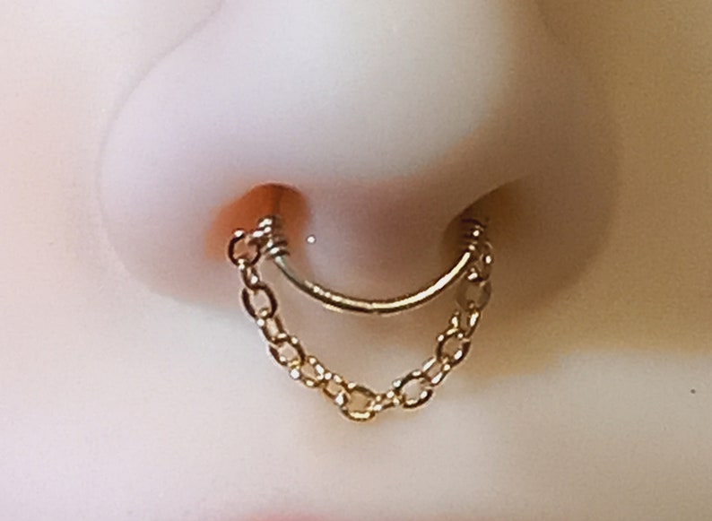 Fake septum , Faux septum for non pierced nose. Sterling silver fake septum with chain. image 8