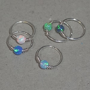 Sterling silver/14k gold filled opal hoop earring for: cartilage, Helix, Tragus, Earlobe, Daith piercing, Rook piercing, Nose ring,