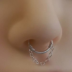 Fake septum , Faux septum for non pierced nose. Sterling silver fake septum with chain. image 3