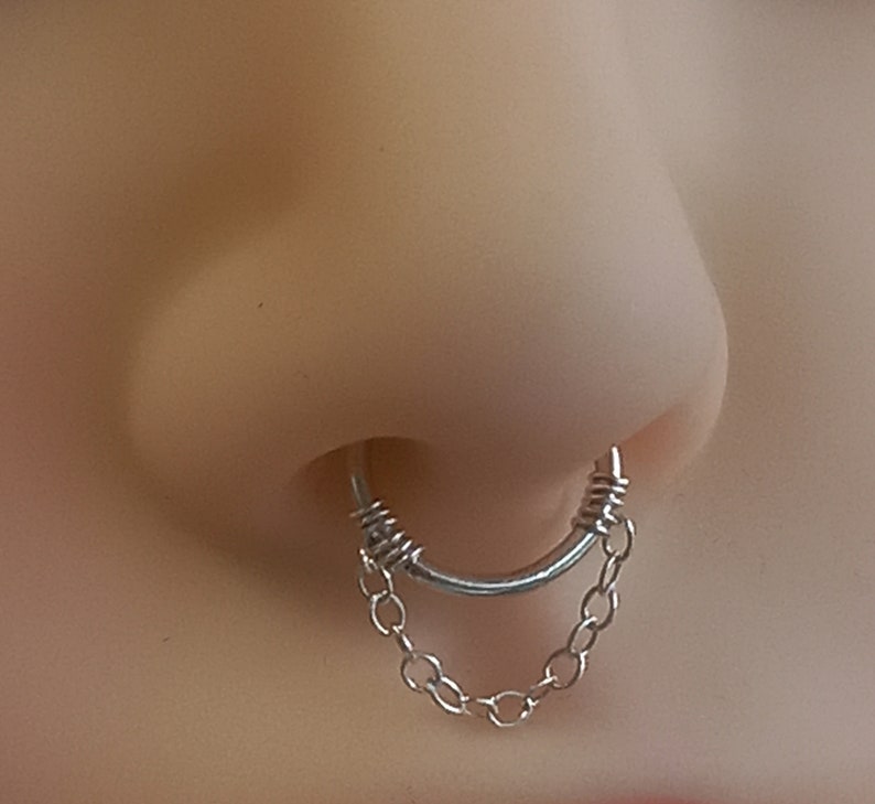Fake septum , Faux septum for non pierced nose. Sterling silver fake septum with chain. image 3
