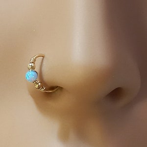 Opal nose ring hoop for pierced nose , Gold nose ring hoop, Sterling silver nose ring, Nostril jewelry, Nose piercing