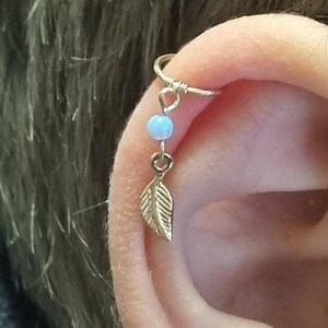 Dangle Cartilage Helix hoop earring, Opal Cartilage Helix Forward helix snug Tragus Daith rook earring piercing gold, Cartilage earring hoop