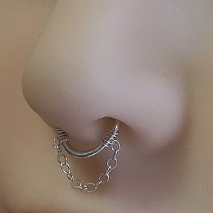 Fake septum , Faux septum for non pierced nose. Sterling silver fake septum with chain. image 5