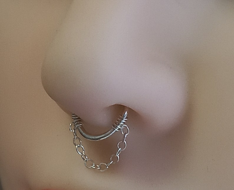 Fake septum , Faux septum for non pierced nose. Sterling silver fake septum with chain. image 5