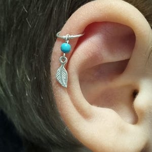 Dangle Cartilage Helix hoop earring, Cartilage Helix Tragus Daith Rook Snug  piercing, Cartilage earring hoop leaf feather piercing jewelry