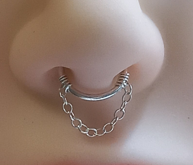 Fake septum , Faux septum for non pierced nose. Sterling silver fake septum with chain. image 4