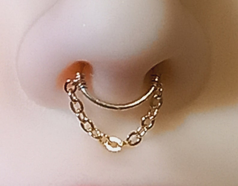 Fake septum , Faux septum for non pierced nose. Sterling silver fake septum with chain. image 2