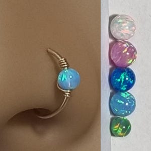 Sterling silver/Gold opal nose ring hoop for pierced nose, Nose jewelry, Handmade nose ring, Nose piercing hoop,Beaded nose ring