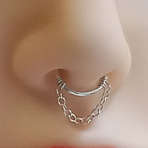 Fake septum , Faux septum for non pierced nose. Sterling silver fake septum with chain. image 1
